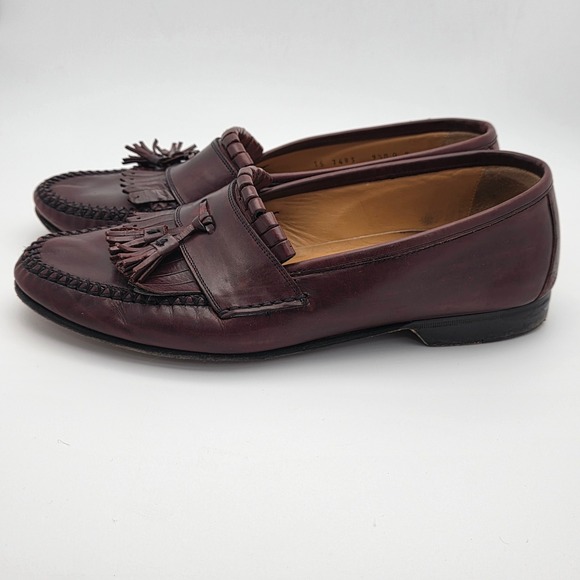 VTG Johnston Murphy Loafers Men 9.5 Leather Burgundy Oxblood Kiltie Tassel Italy main image 6